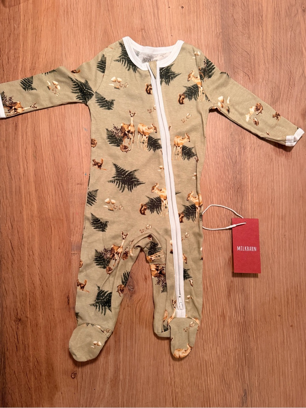 Milkbarn Forest Party Print Zip-Front Footed One-Piece